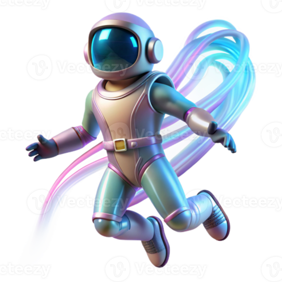 3D Render of Astronaut in Space with Iridescent Trail png