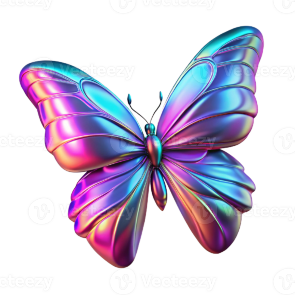Iridescent Butterfly 3D Render, Colorful Wings, Abstract Insect Art png