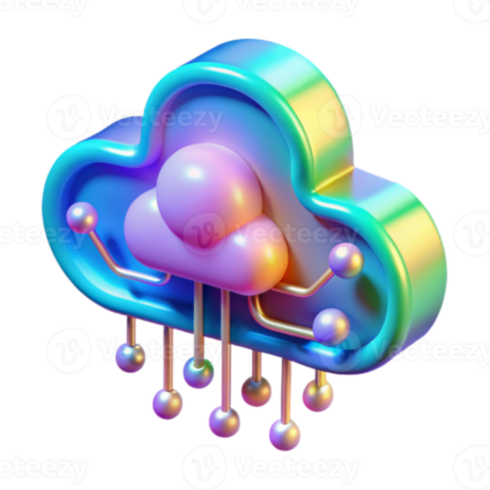Vibrant 3D Cloud Computing Illustration Network Data Storage Concept png