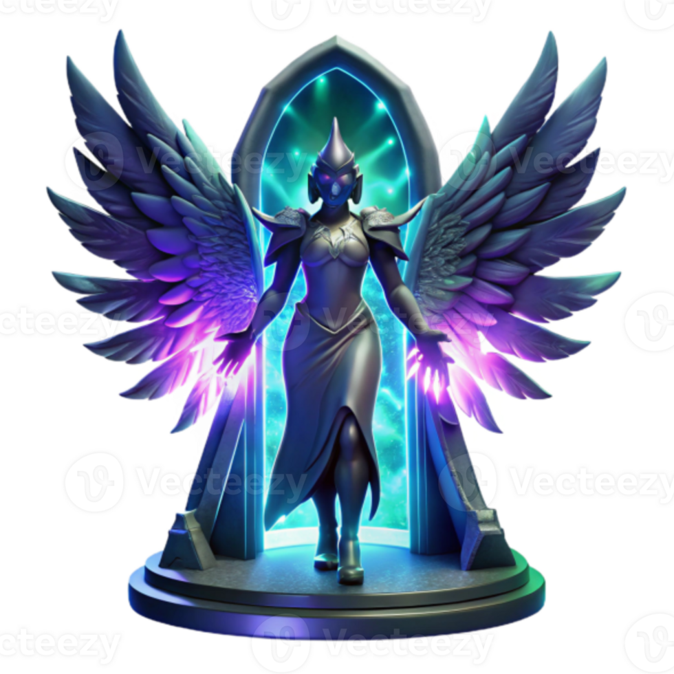 Angelic Warrior 3D Render Fantasy Art Powerful Winged Figure Emerging from Mystical Portal png