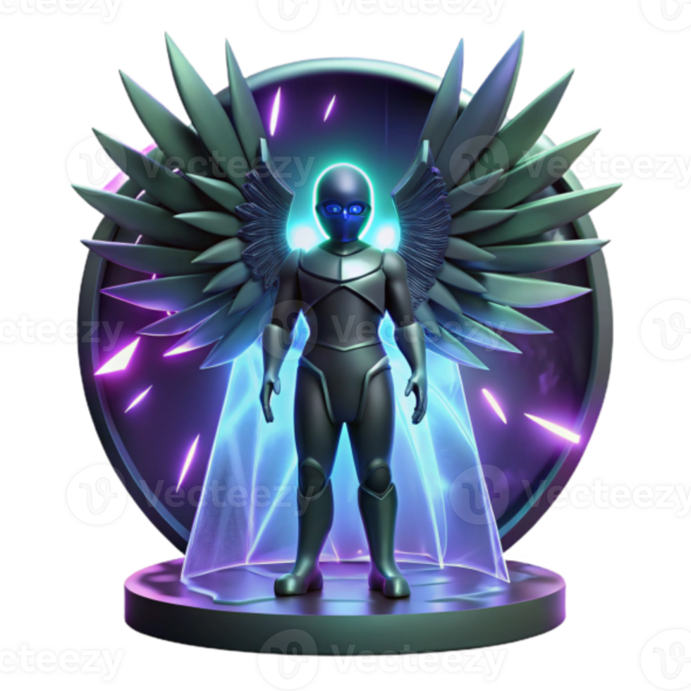 3D Render Angelic Being Futuristic Wings Neon Glow png