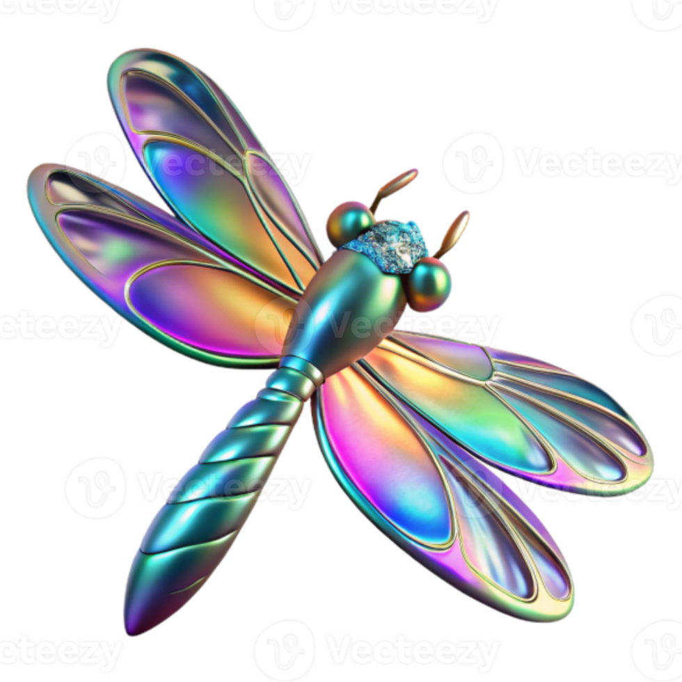 Iridescent Dragonfly 3D Render, Colorful Insect Wings, Vivid Jewel-toned Abstract Background png