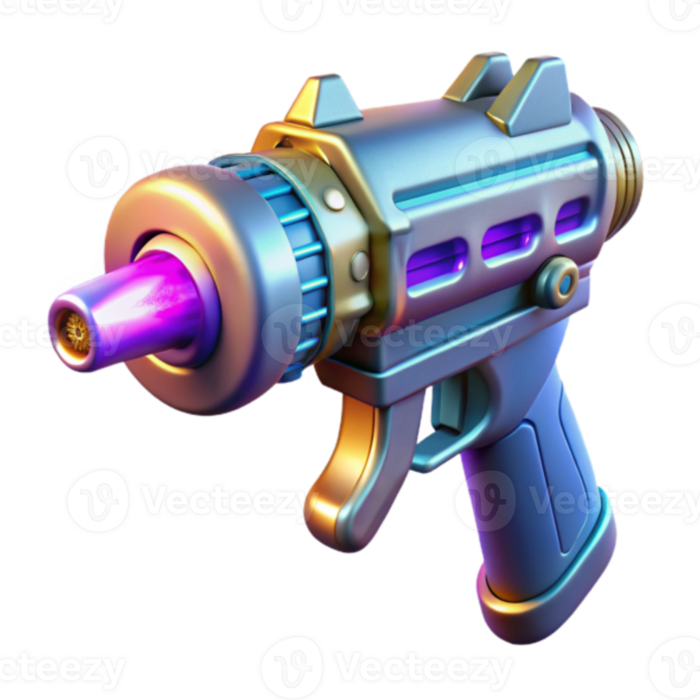 Retro Futuristic Ray Gun 3D Render, Colorful Sci-Fi Weapon Illustration png