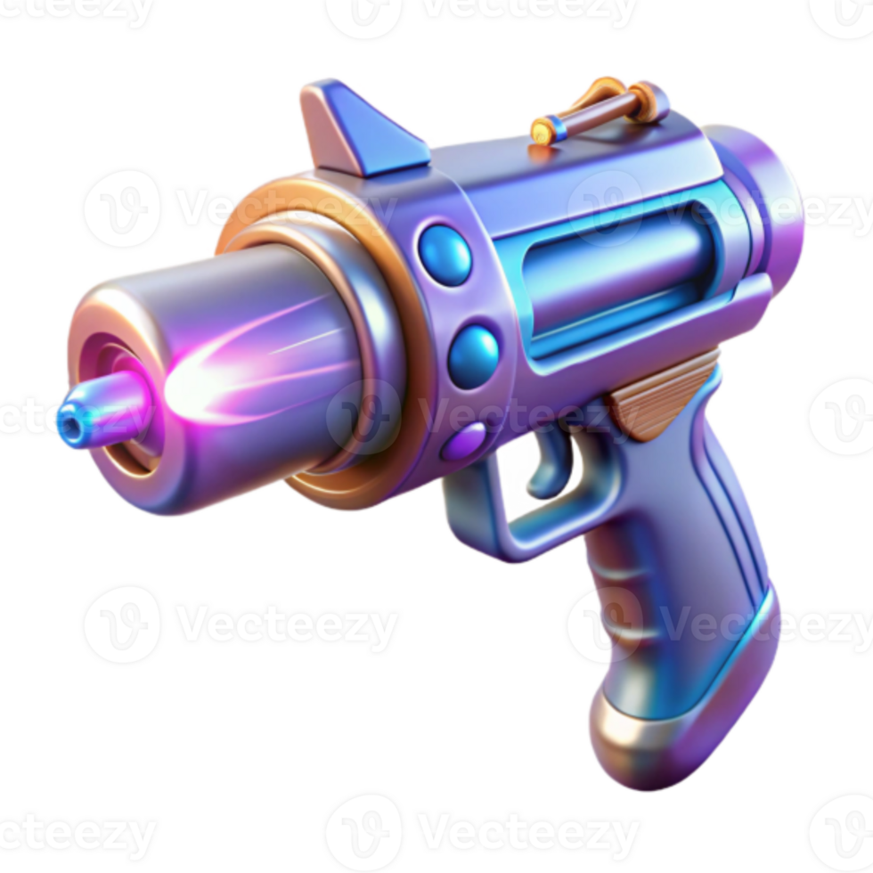 Futuristic Ray Gun 3D Render, Iridescent Weapon Illustration png