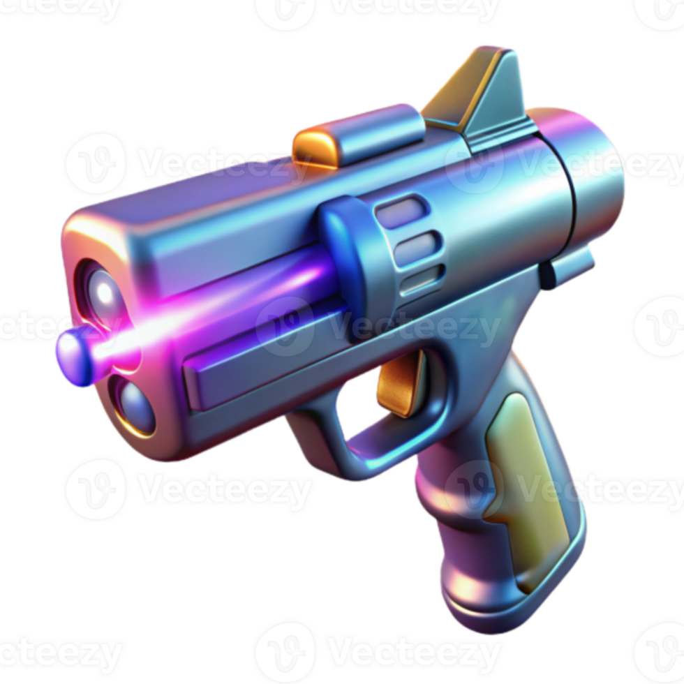 Futuristic Ray Gun 3D Render - Iridescent Sci-Fi Weapon Illustration png