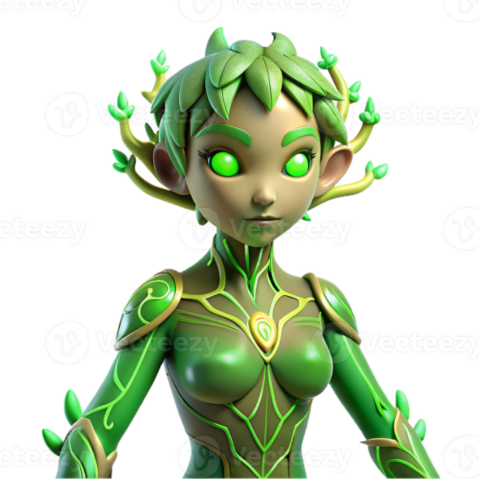 3D Render Green Female Character Nature Inspired Design png