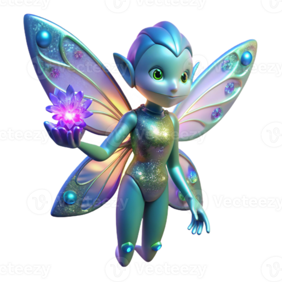 3D Render of a Sparkling Fairy with Iridescent Wings png
