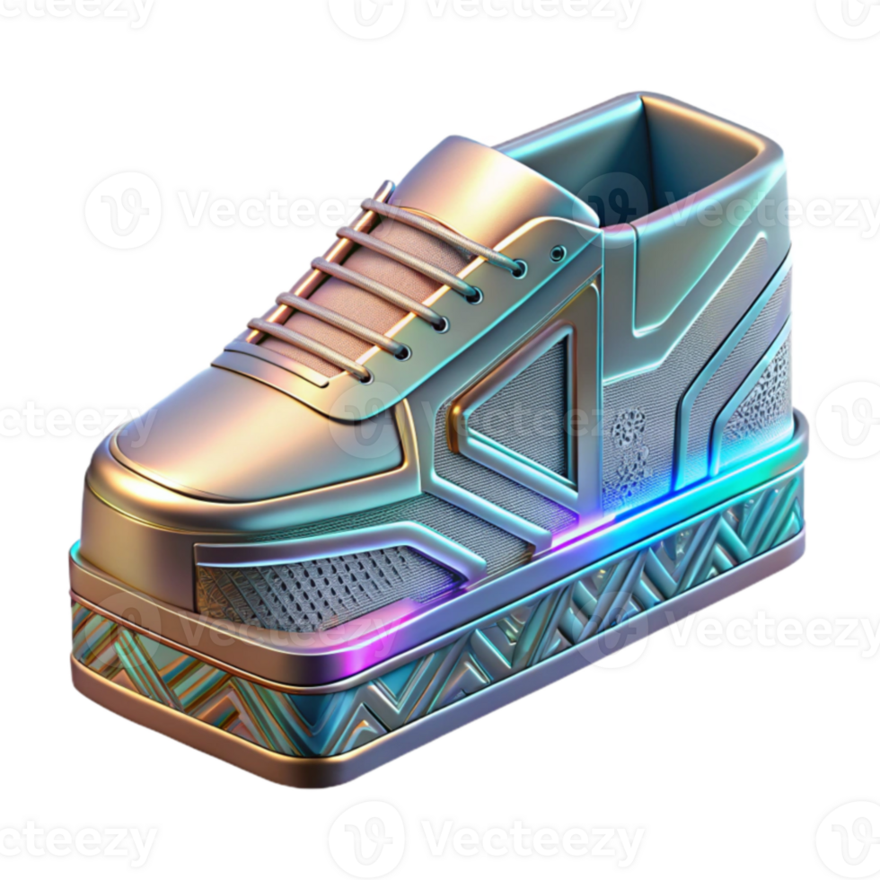 Iridescent 3D Sneaker Illustration Futuristic Design Platform Shoe png