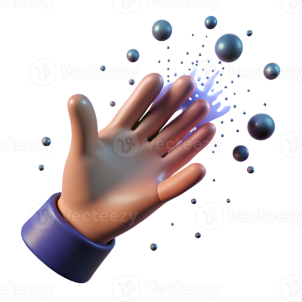 3D Render Cartoon Hand with Glowing Particles Illustration png
