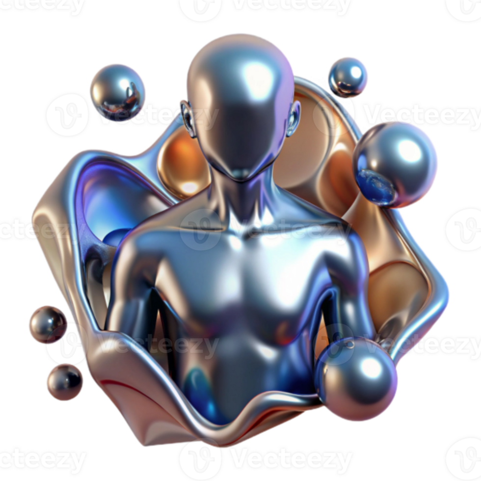 Metallic Figure in Liquid Abstract 3D Render png