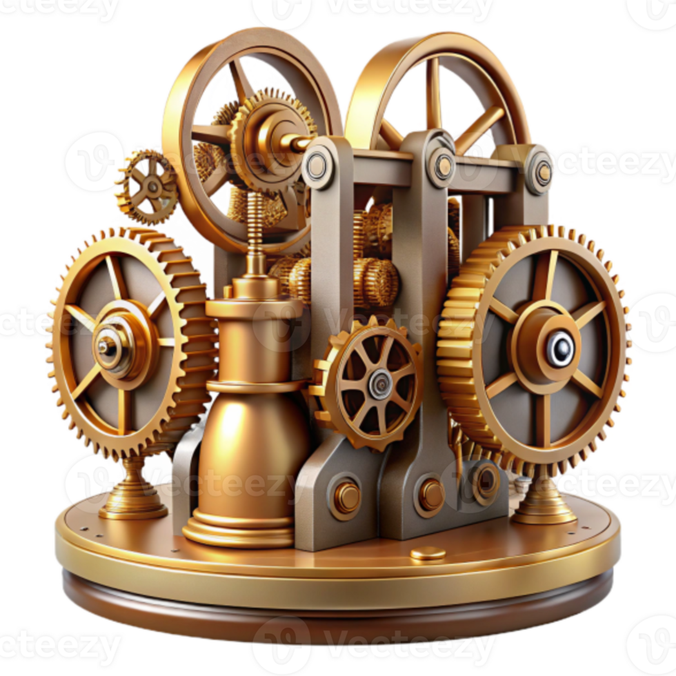 Golden Gear Mechanism 3D Illustration Intricate Clockwork Machinery png