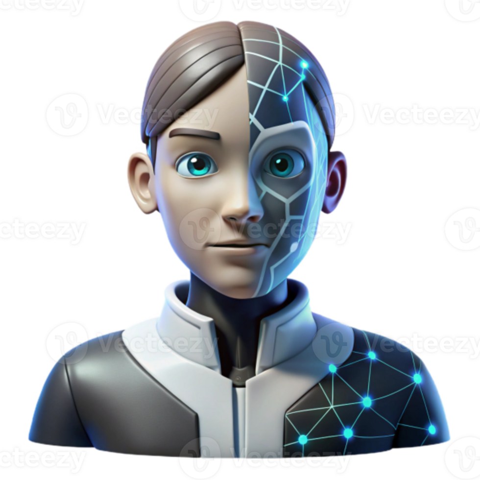 3D Render of a Boy with a Cybernetic Face Illustration png