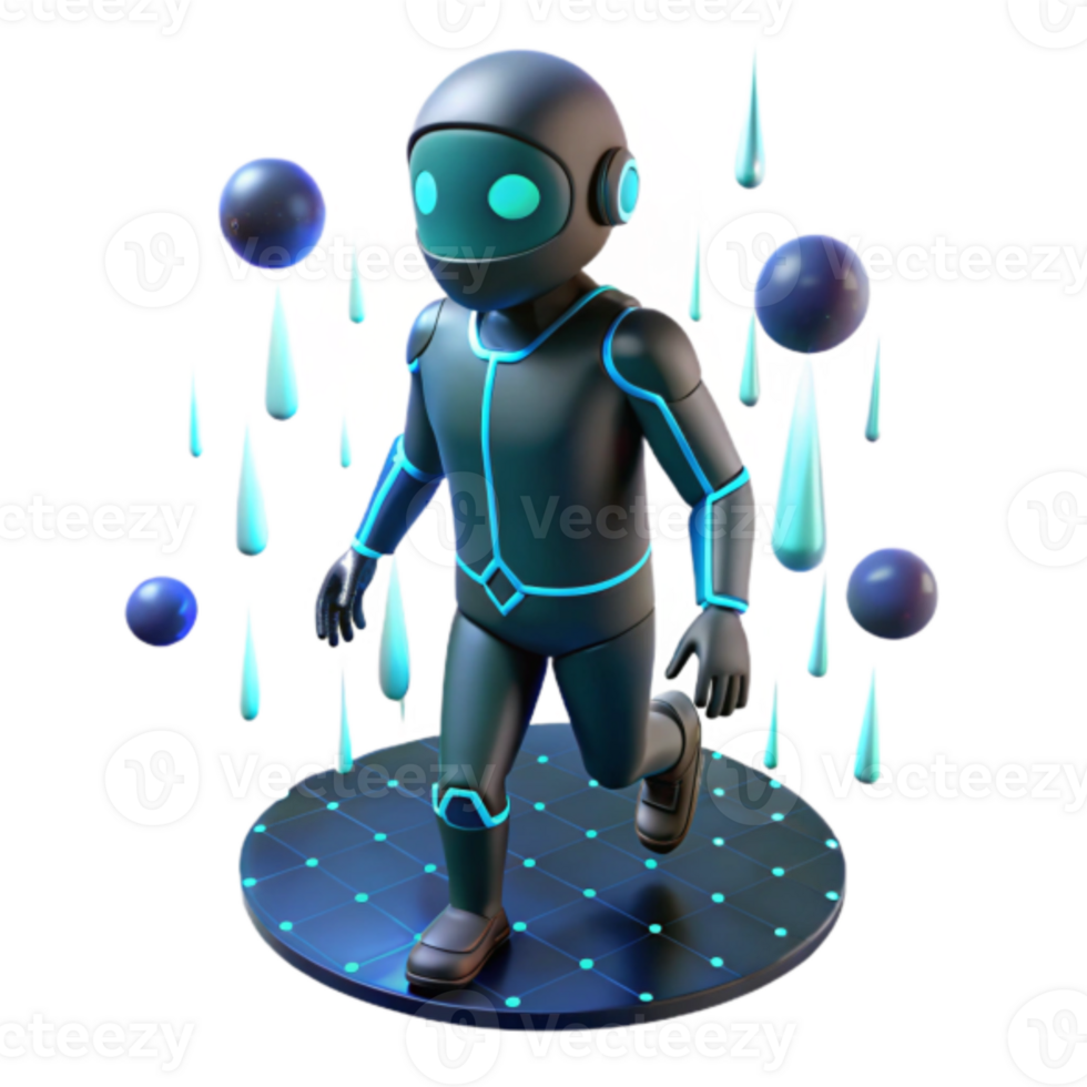 3D Illustration Futuristic Robot Walking on Digital Platform png