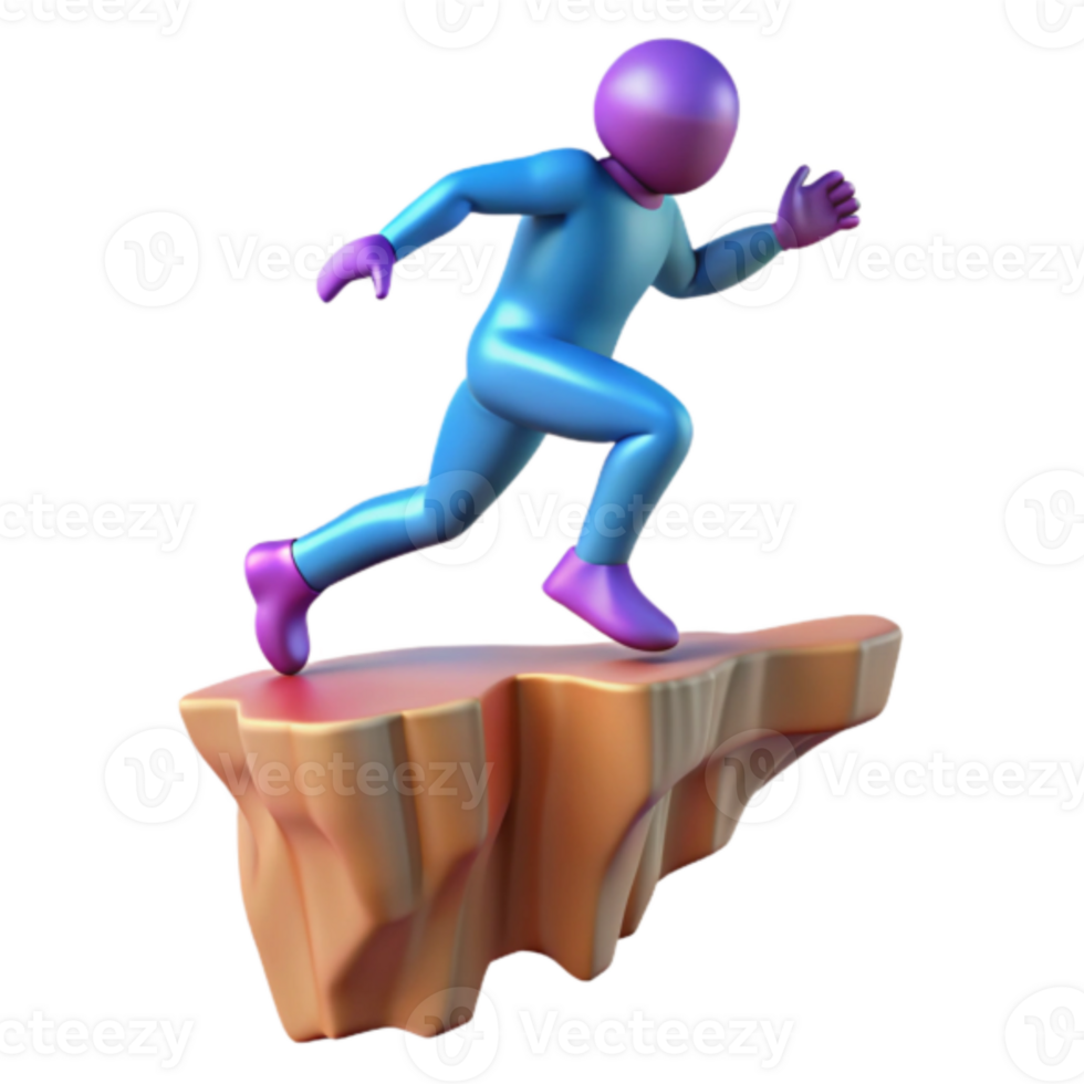 3D Illustration Running Figure Leaping Forward on Cliff Edge png