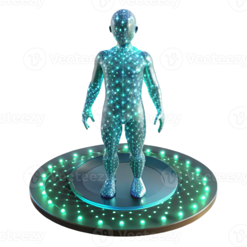 Futuristic 3D Render of a Childlike Figure with Illuminated Network Body png