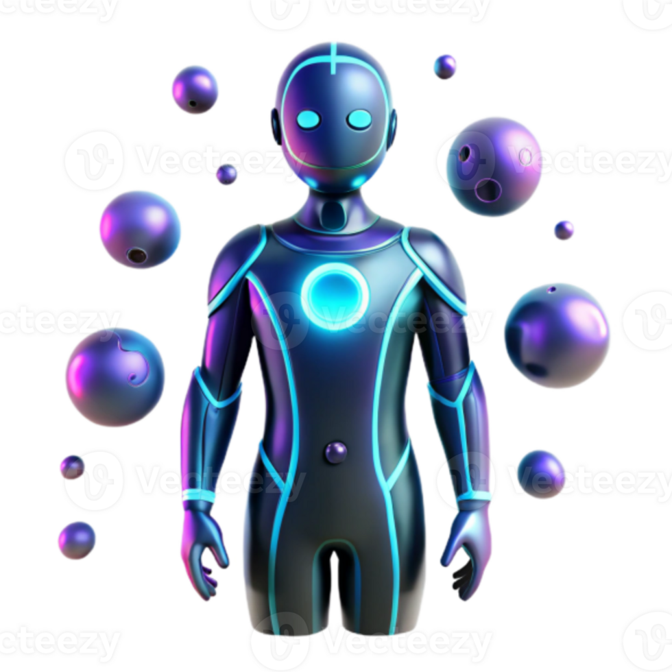 Neon Robot 3D Render Futuristic Cyborg Illustration png