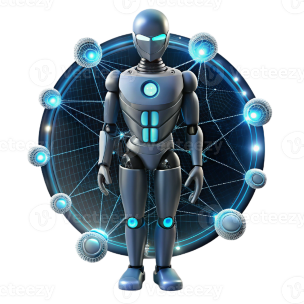 Futuristic Robot 3D Render Connected Network Illustration png