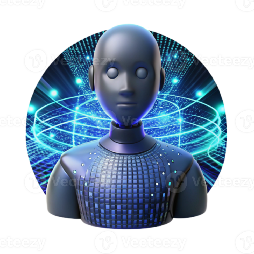 3D Render of a Childlike Robot in a Digital World png