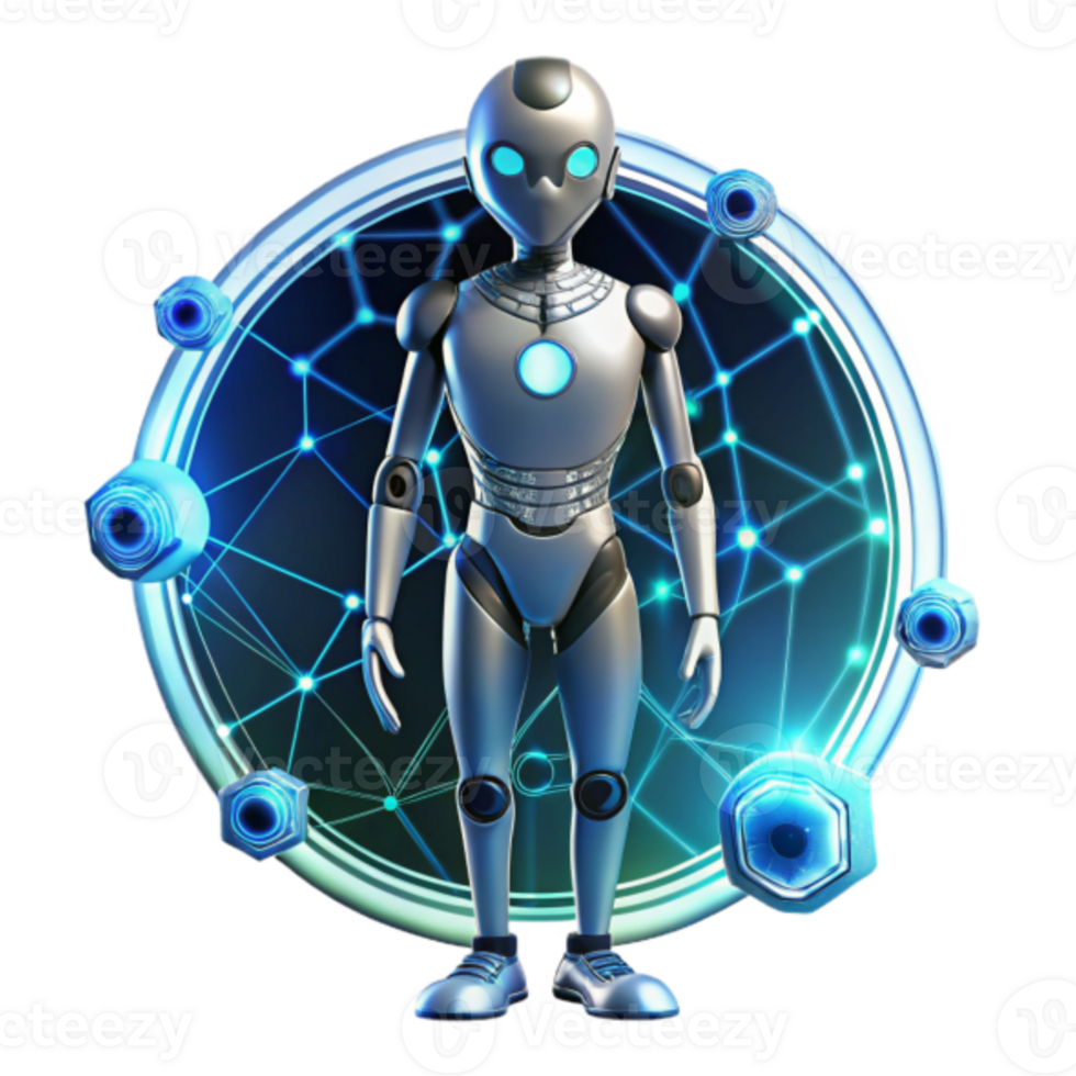 Futuristic Robot in a Cybernetic Portal 3D Illustration png