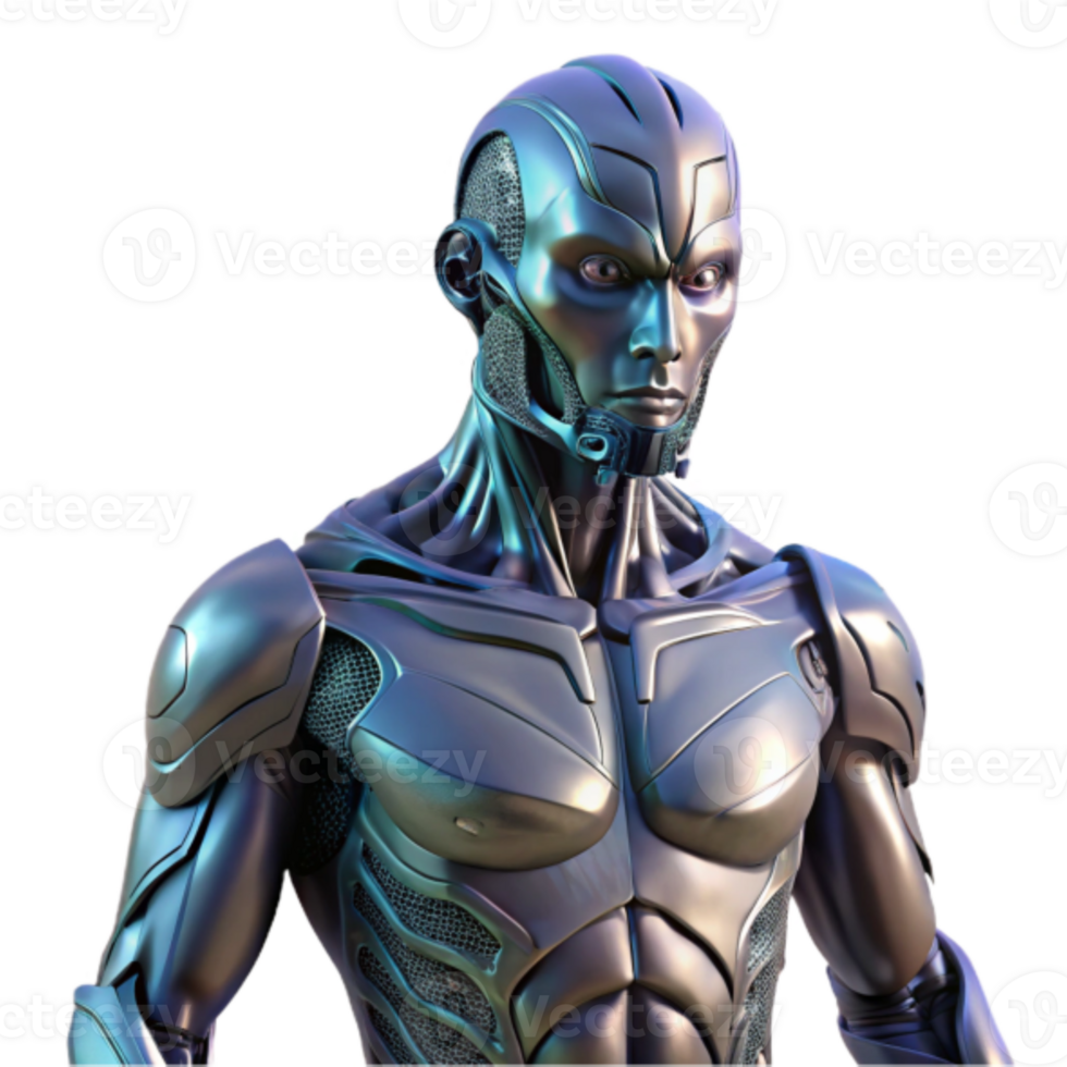 Futuristic Robot 3D Render, Chrome Android Cyborg, Metallic Humanoid Illustration png