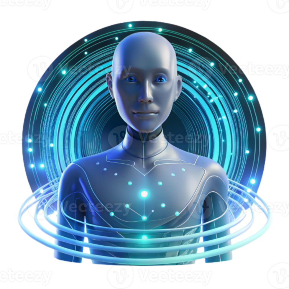 Futuristic Robot Child 3D Render, AI Technology Illustration, Digital Art Background png