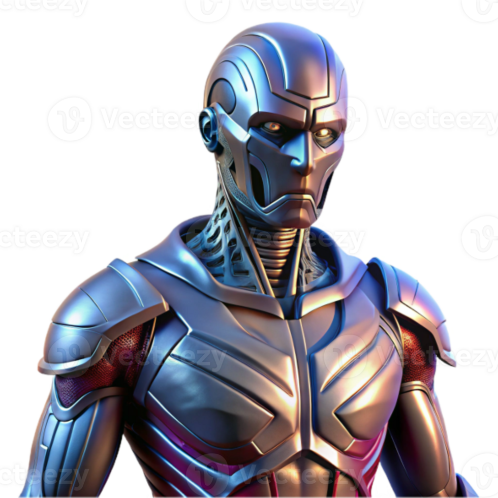 Futuristic Robot Illustration Chrome Armor, Metallic Sheen, Advanced Android Design png
