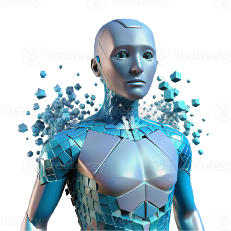 3D Render of a Futuristic Robot with Teal Geometric Pattern png
