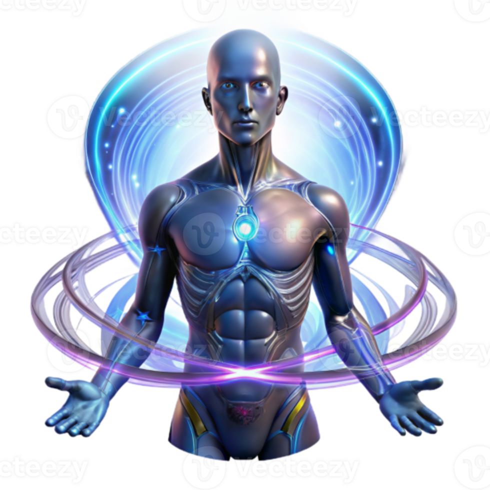 3D Illustration Futuristic Cyborg Man Energy Aura png