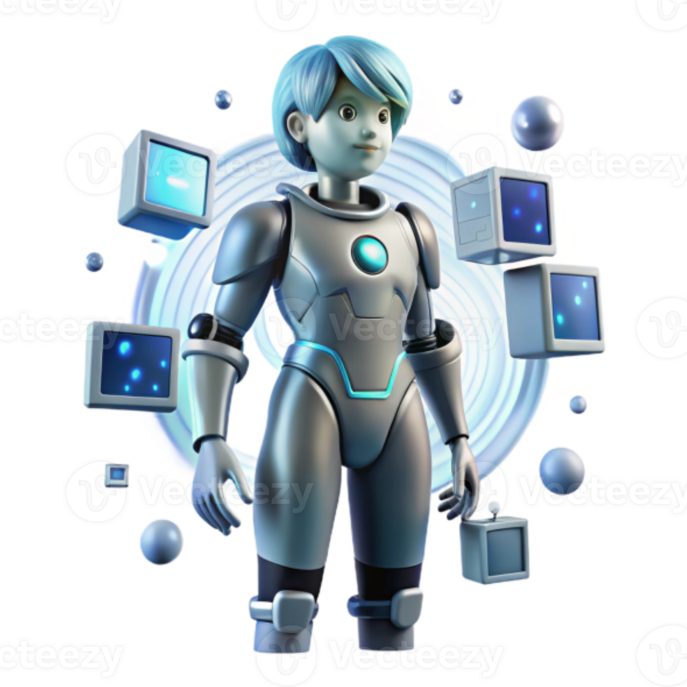 Futuristic Robot Child 3D Render Illustration png