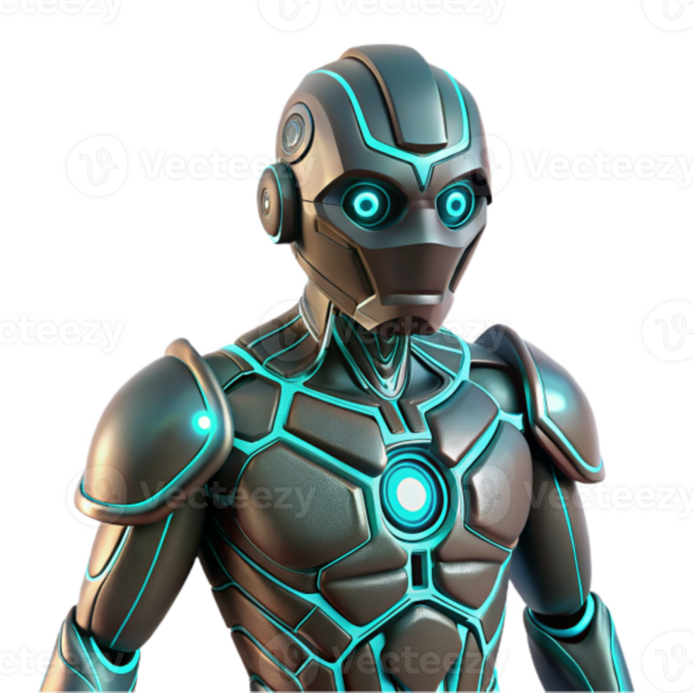 Futuristic Robot 3D Render Turquoise Glowing Lines Advanced Technology png