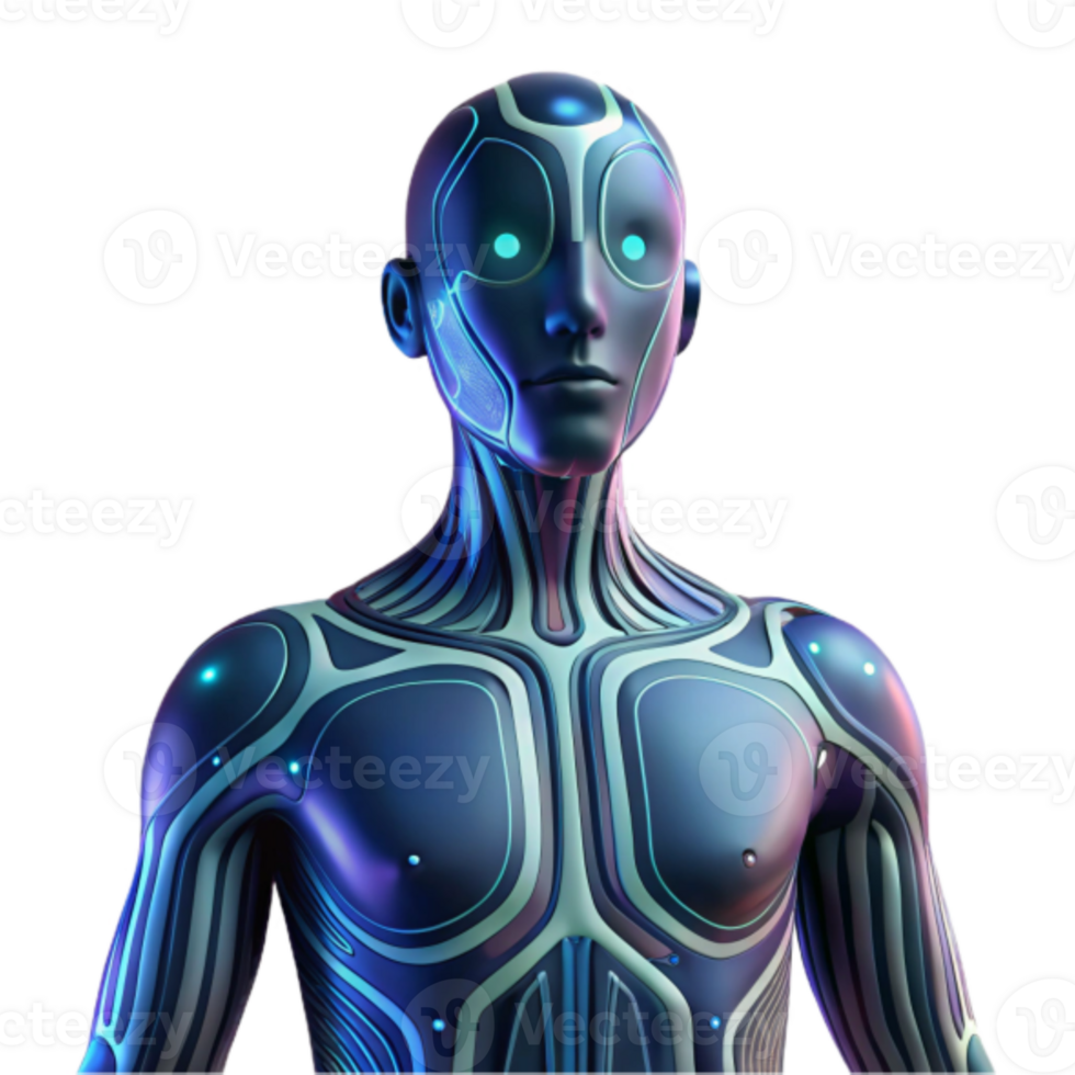Futuristic Android 3D Render Neon Lines Glowing png