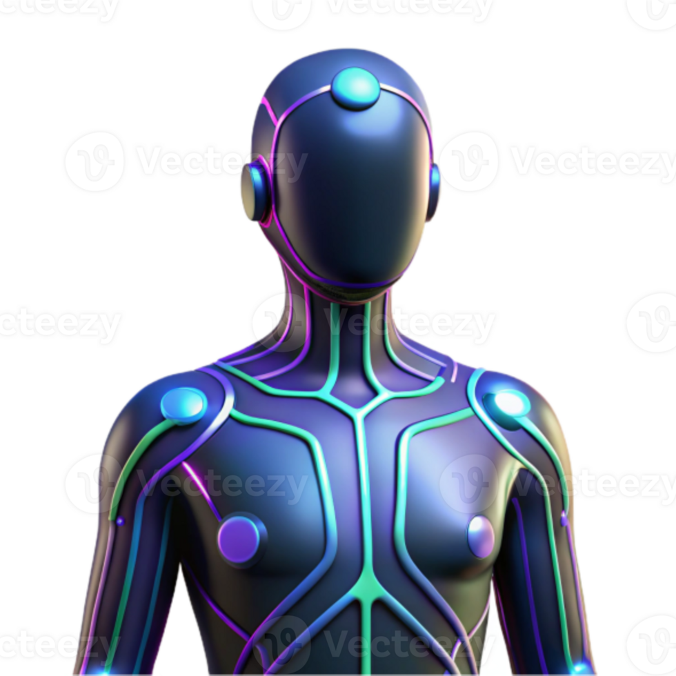 Neon Android 3D Render Futuristic Robot Illustration png