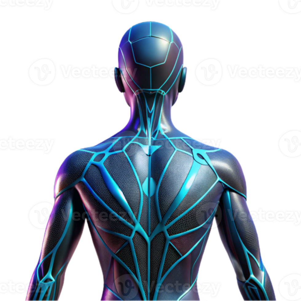 Cyberpunk Android Back View 3D Render Futuristic Illustration png