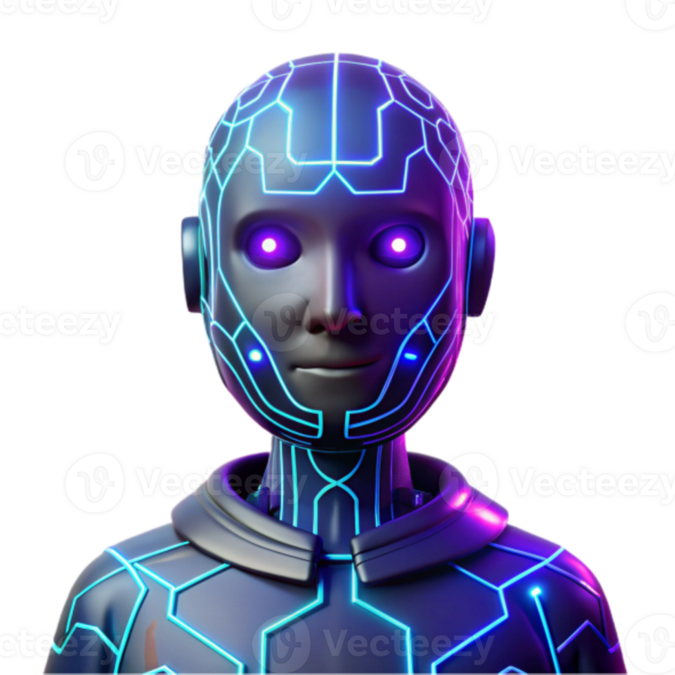 Neon Circuit Child Robot 3D Render Illustration png