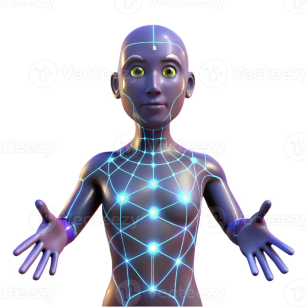 3D Render of a Futuristic Child Robot, Digital Art, Networked Child AI png