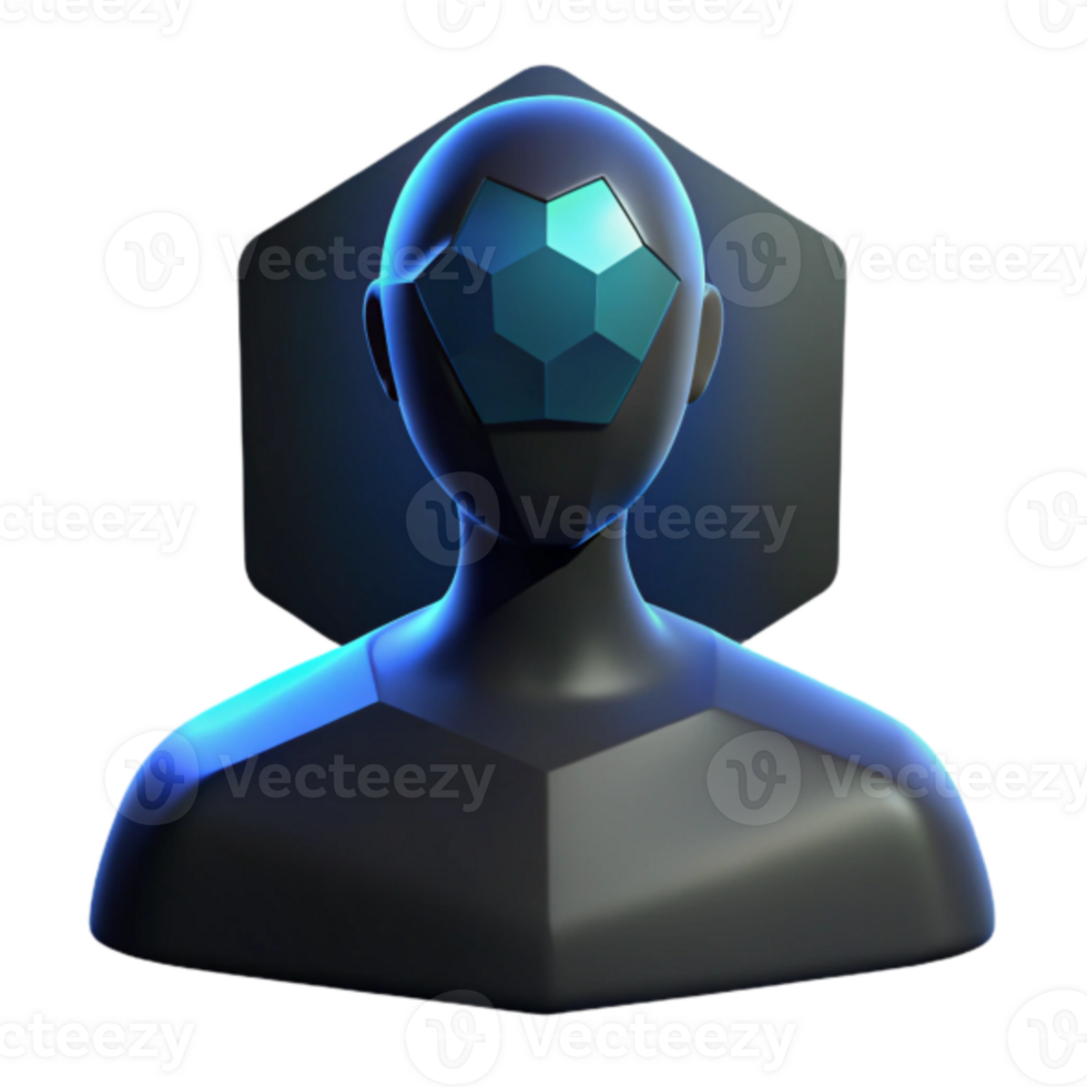 3D Render of Abstract Geometric Figure with Blue Crystal Head png