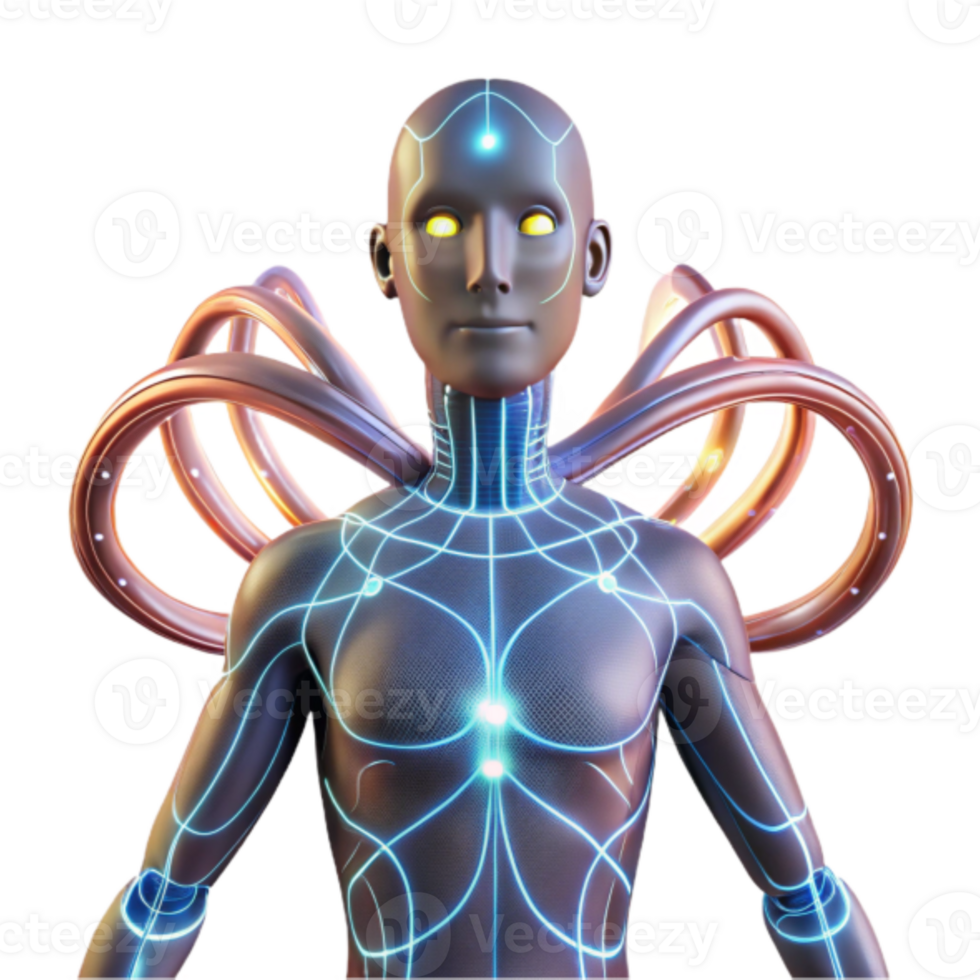 Futuristic Cyborg Illustration Glowing Network Abstract 3D Render png