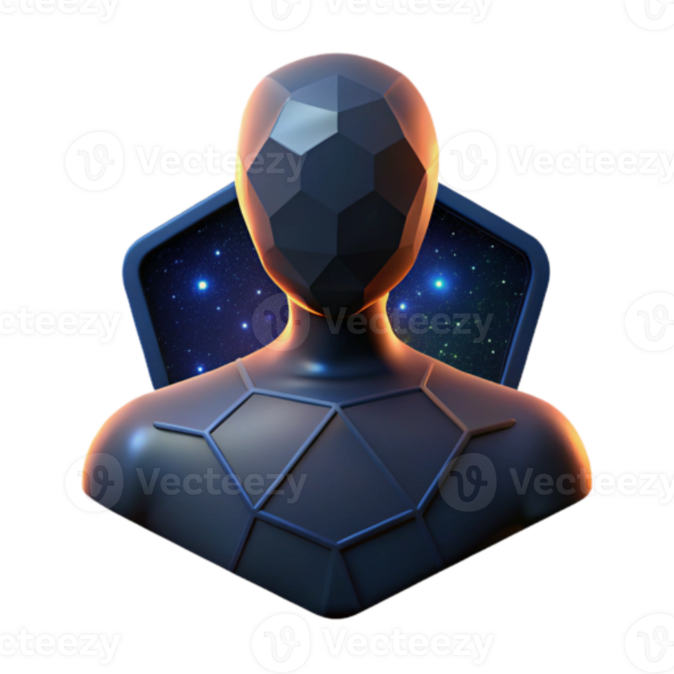 3D Render of Geometric Humanoid against Cosmic Background png
