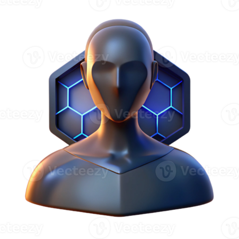 3d render do uma futurista fêmea fracasso com hexágono tecnologia fundo png