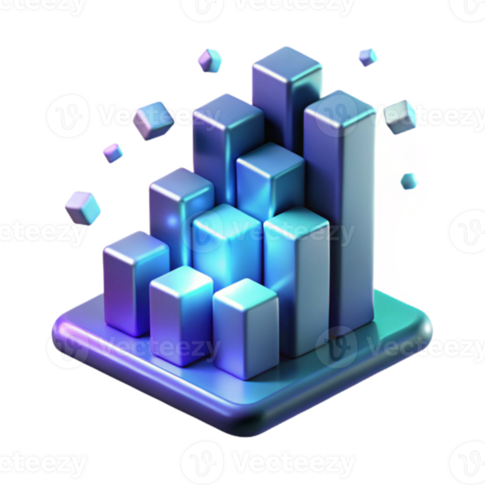 Abstract 3D Render of Glowing Cubes Forming a Bar Graph png