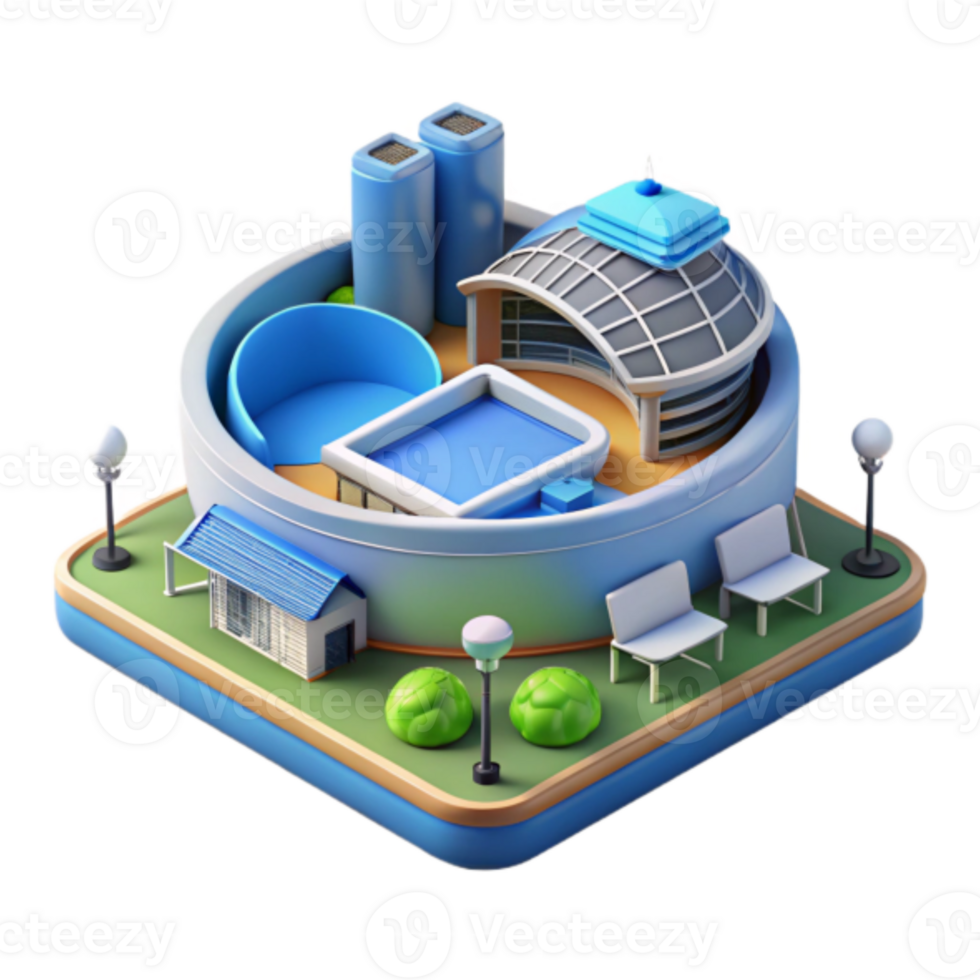 Isometric 3D Illustration of a Modern Aquatic Center png