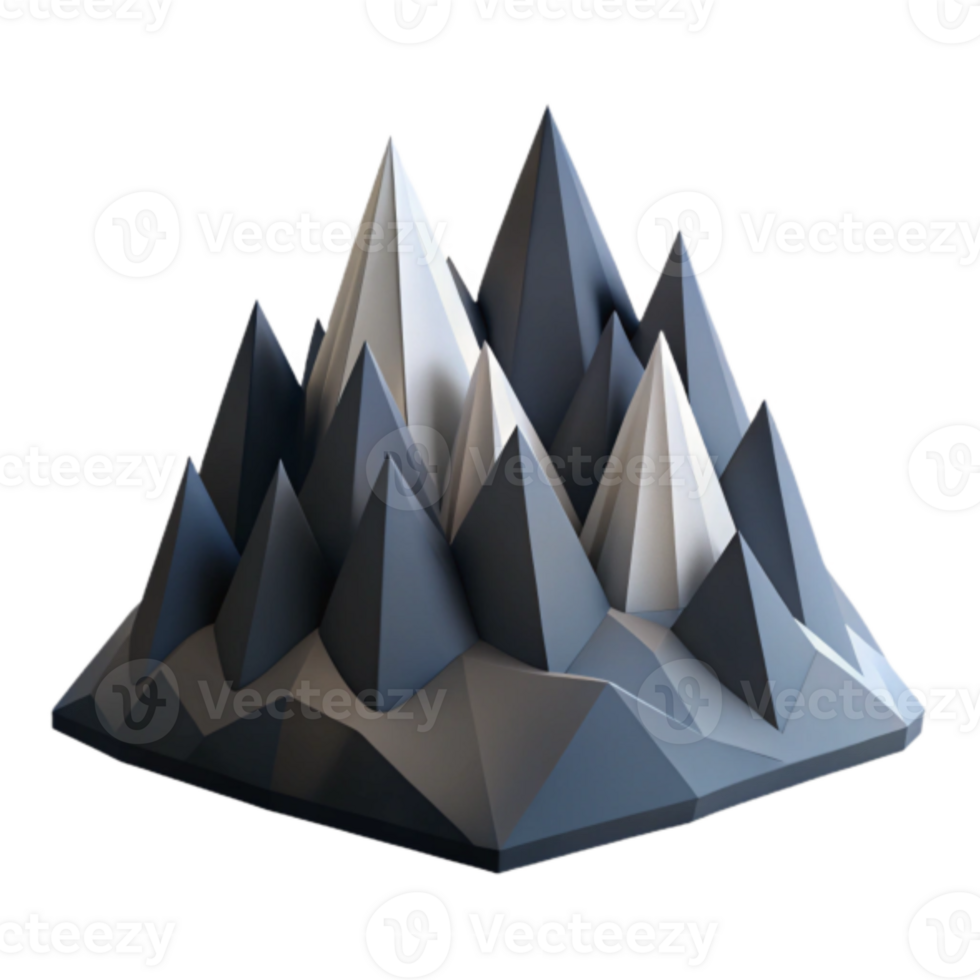 Abstract 3D Mountain Range Illustration Grey and White Peaks Digital Art png
