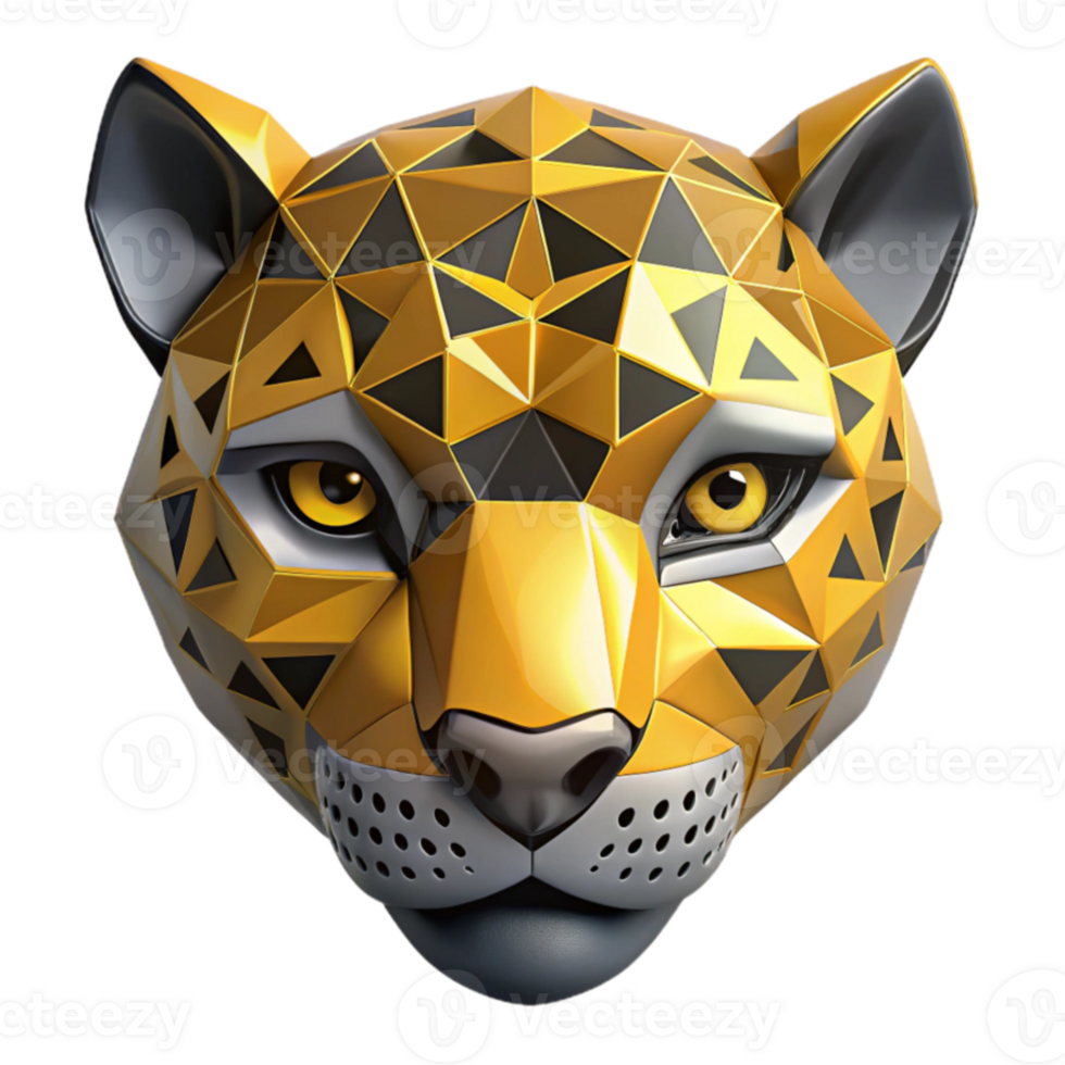 Geometric Golden Jaguar Head 3D Render Illustration png
