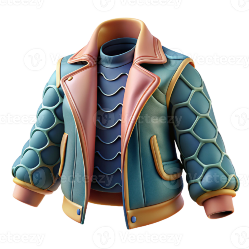 3D Render Stylish Jacket Illustration Teal Gold Honeycomb Sleeves png