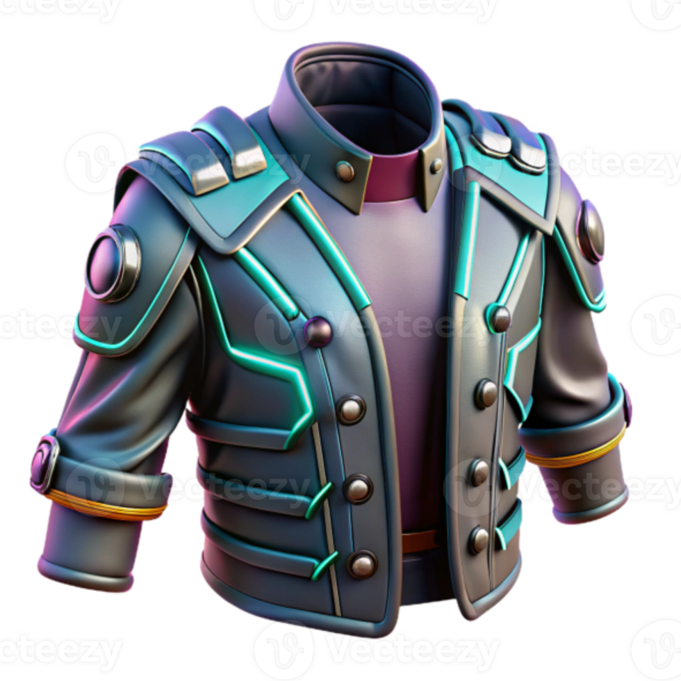 Futuristic 3D Render of a Sci-Fi Jacket with Neon Accents png