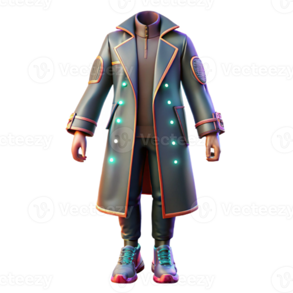 Stylish 3D Render of Futuristic Coat and Pants Outfit png