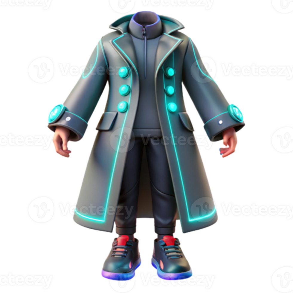 3D Render Futuristic Fashion Neon-Trimmed Coat and Outfit png
