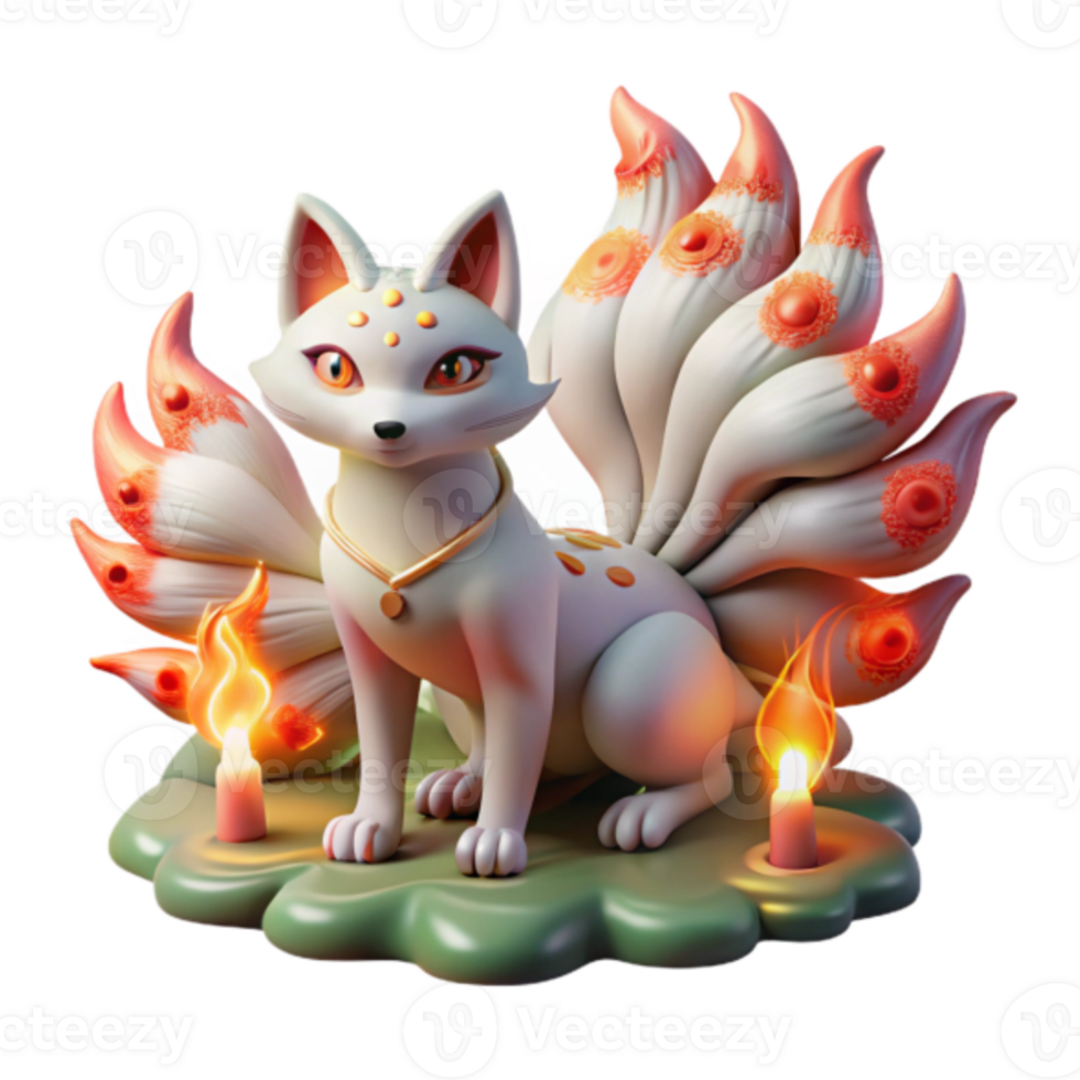 3D Render of Mythical Nine-Tailed Fox Spirit png