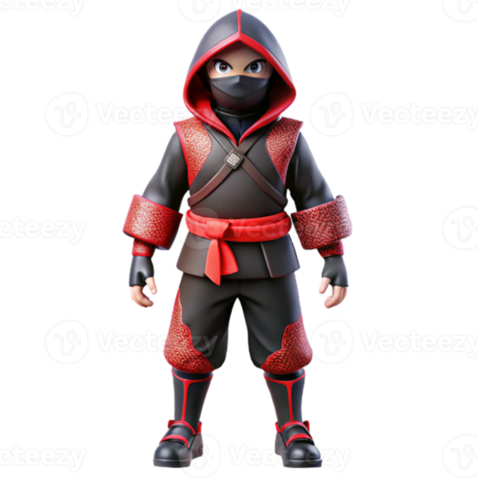 3D Render of a Young Ninja in Red and Black Outfit png