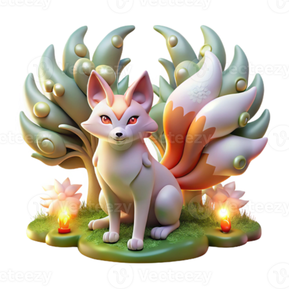 Nine-Tailed Fox 3D Render Mystical Creature Illustration png